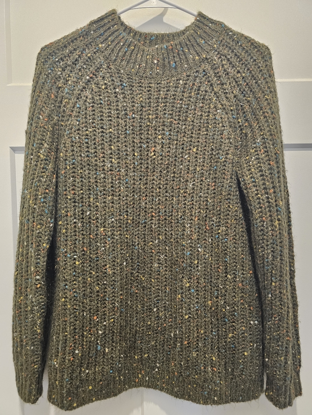 Talbots Sweater Womens Large Green Knit Raglan Crewneck Heavyweight Pullover